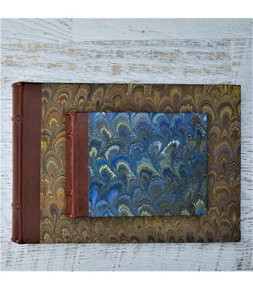 [Various Sizes] Orange Marbled Album with Leather Spine