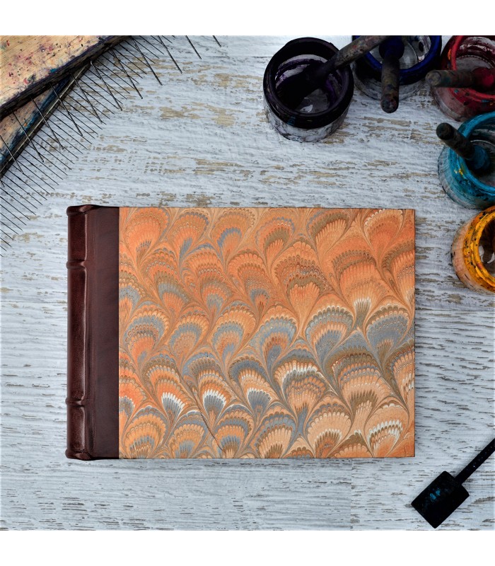 [Various Sizes] Orange Marbled Album with Leather Spine