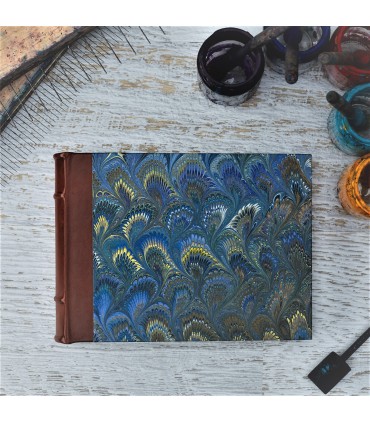 [Various Sizes] Marine Blue Marbled Album with Leather Spine