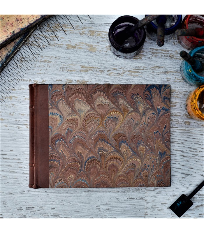[Various Sizes] Brown Marbled Album with Leather Spine