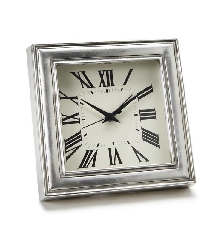 Italian Square Pewter Alarm Clock Il Papiro