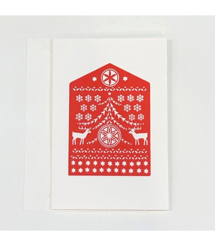 Hand embossed Christmas card (red deer)