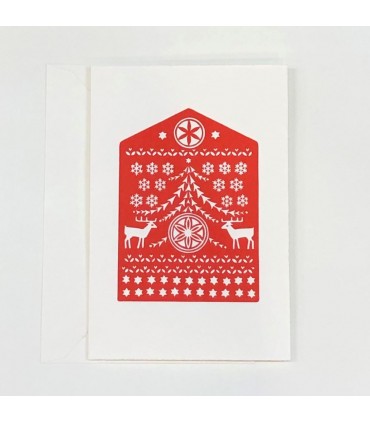 Hand embossed Christmas card (red deer)