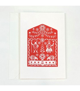 Hand embossed Christmas card (red folk)