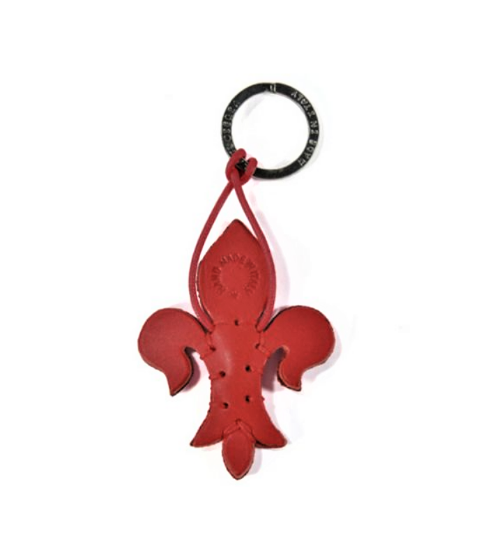 Red Fleur de Lys Leather Key Ring