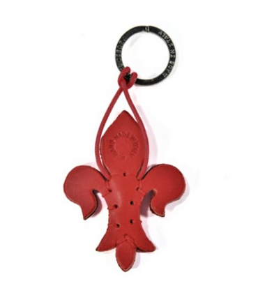 Red Fleur de Lys Leather Key Ring