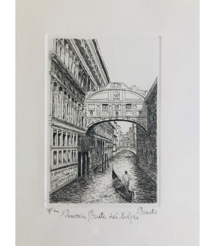 Original Venice Etching - Bridge of Sighs