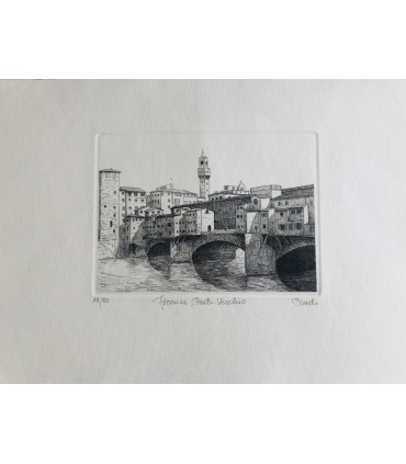 Original Florence Etching - Ponte Vecchio