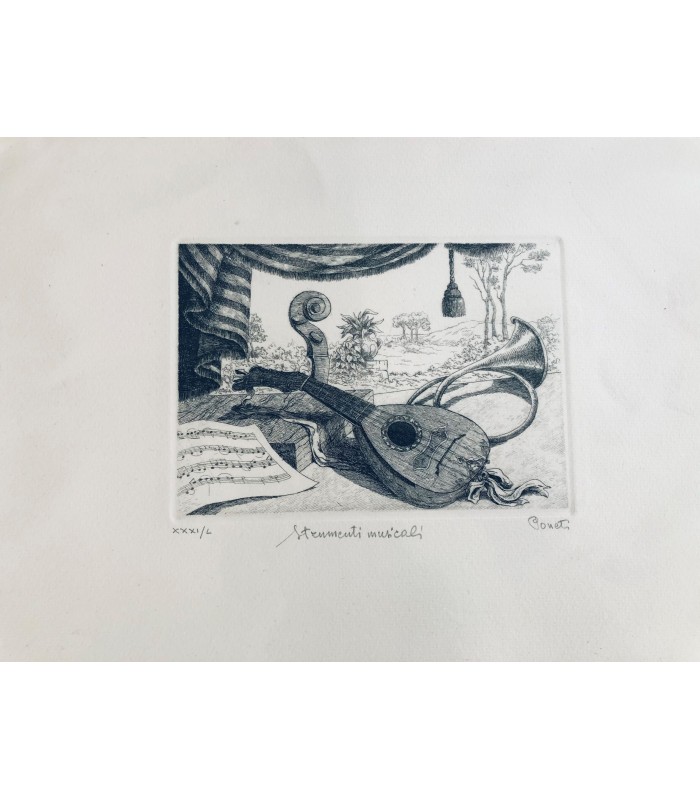 Original Musical Etching - Musical Instruments