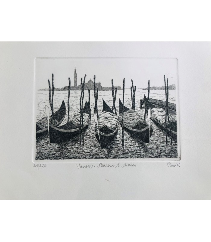 Original Venice Etching - San Marco Dock
