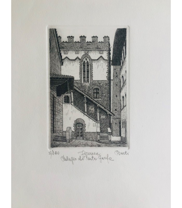 Original Florence Etching - Palagio di Parte Guelfe