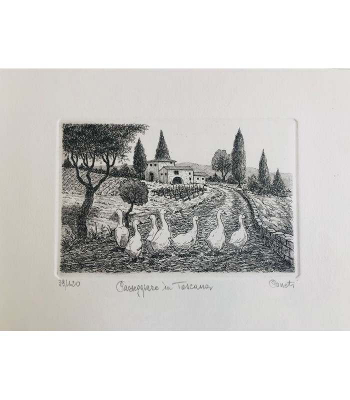 Original Tuscany Etching - Paseggiare