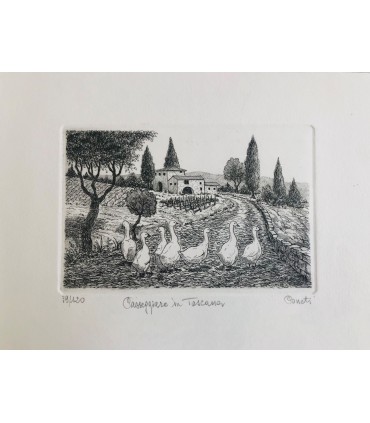 Original Tuscany Etching - Paseggiare