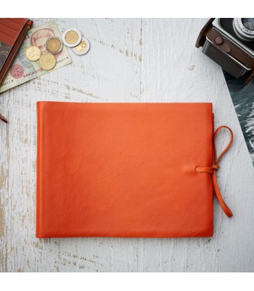 [Various Sizes] Orange Soft Leather Album with Tie