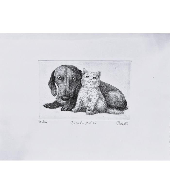 Original Italian Etching - Little Friends