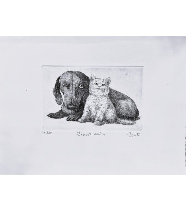 Original Italian Etching - Little Friends