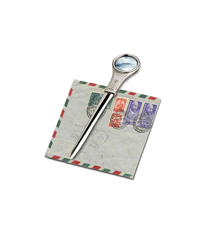 Italian Pewter Letter Opener w Magnifying Glass