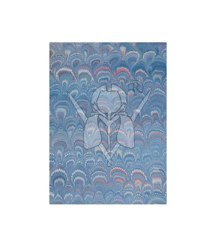 Blue White Pink Peacock Marbled Paper