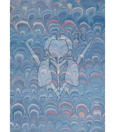 Blue White Pink Peacock Marbled Paper