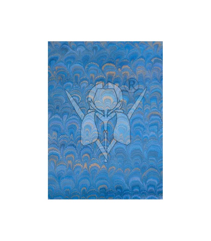 Blue Gold Peacock Marbled Paper