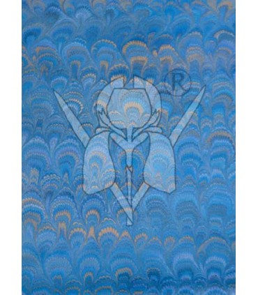 Blue Gold Peacock Marbled Paper