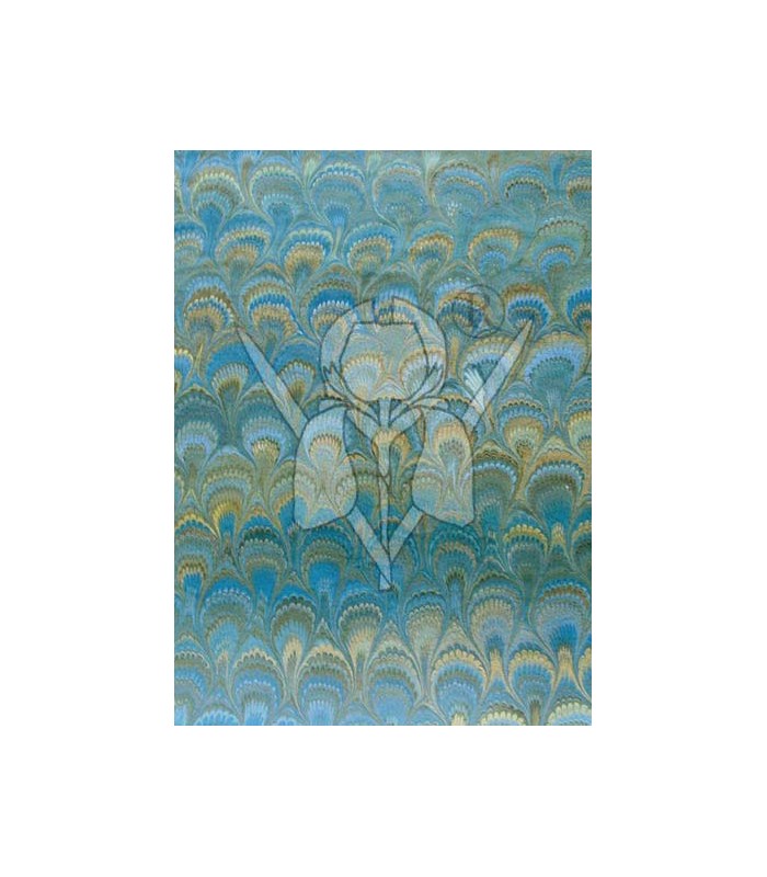 Blue Green Peacock Marbled Paper