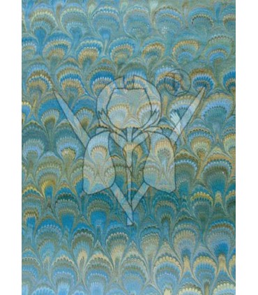 Blue Green Peacock Marbled Paper