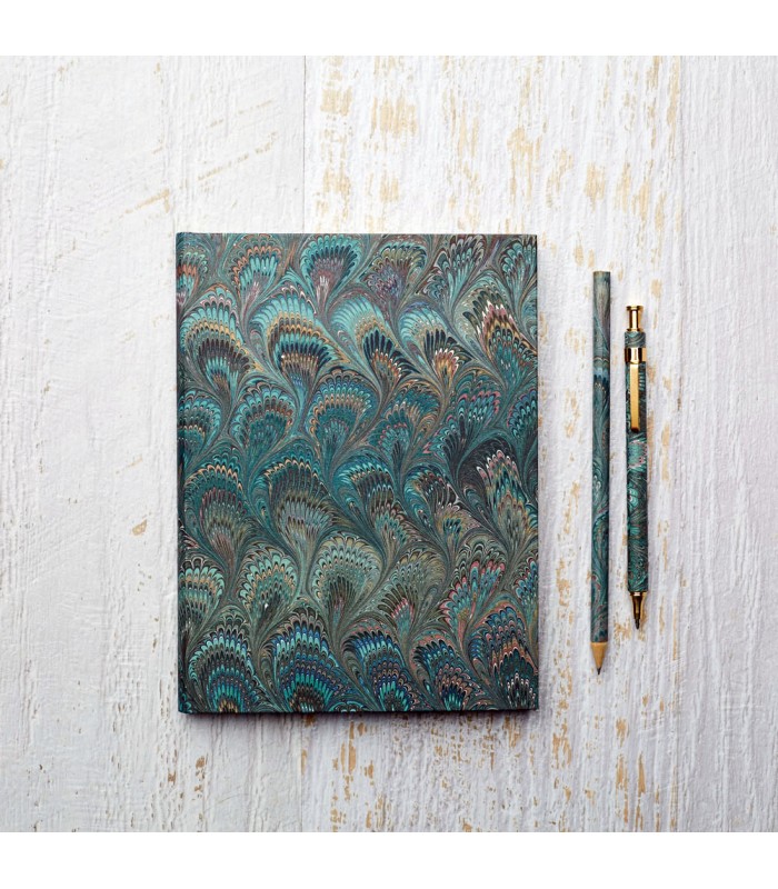 Green Peacock Marble Journal [Unlined & Various Sizes]
