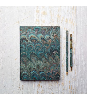 Green Peacock Marble Journal [Unlined & Various Sizes]