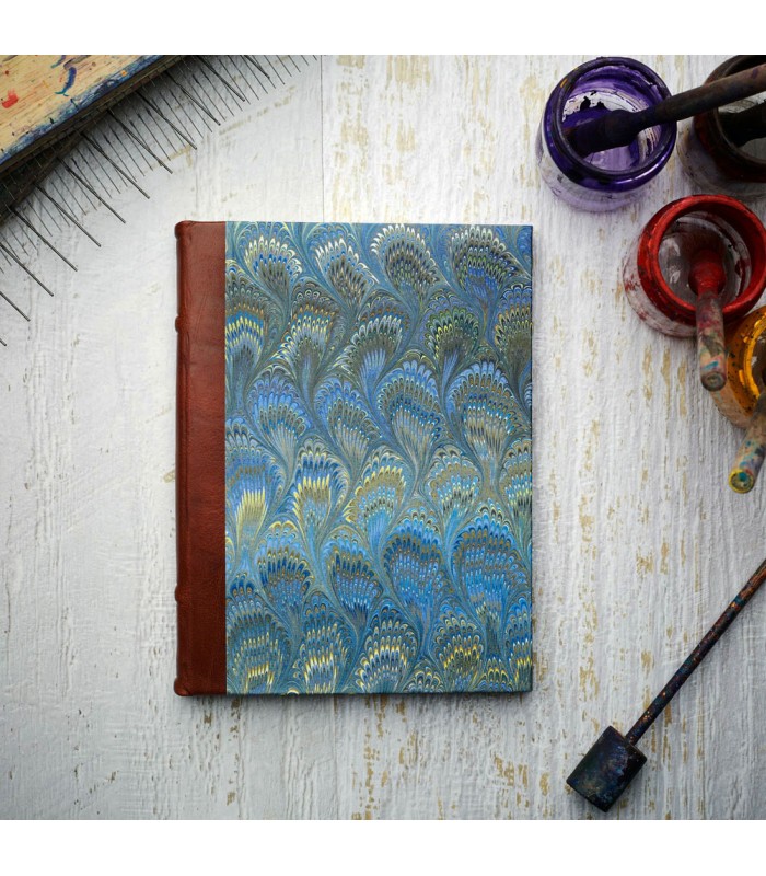 Marine Blue Marble Journal with Leather Spine [Unlined & Various Sizes]