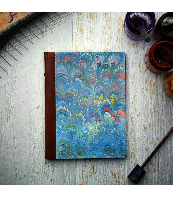 Light Blue Marble Journal with Leather Spine [Unlined & Various Sizes]