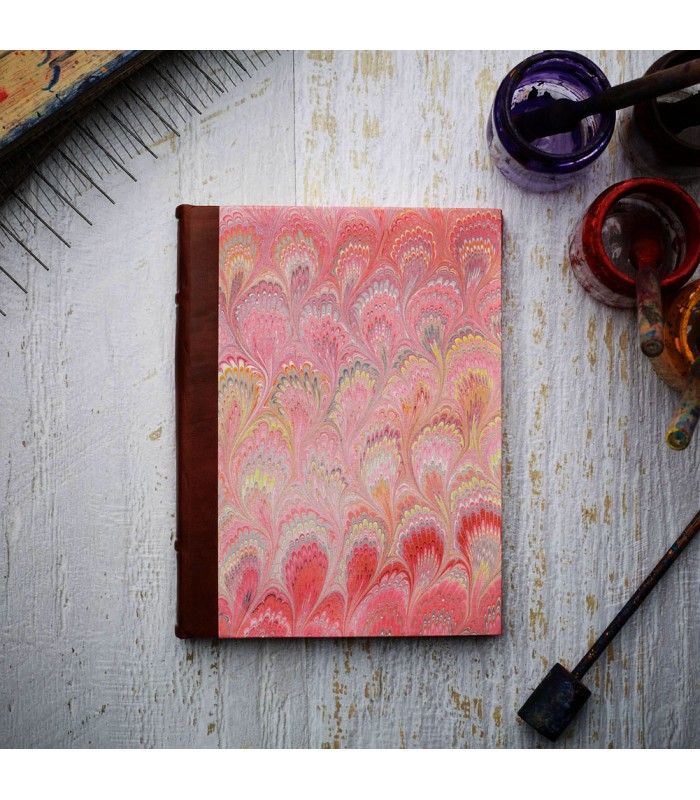 Pink Marble Journal with Leather Spine [Unlined & Various Sizes]