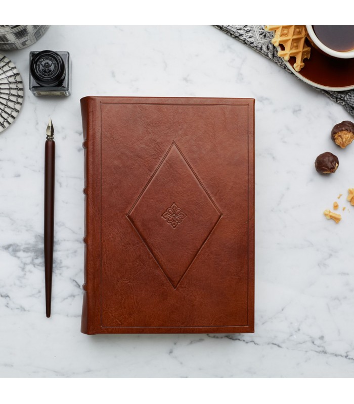 Traditional Brown Leather Journal with Diamond Tooling [Unlined & Various Sizes]