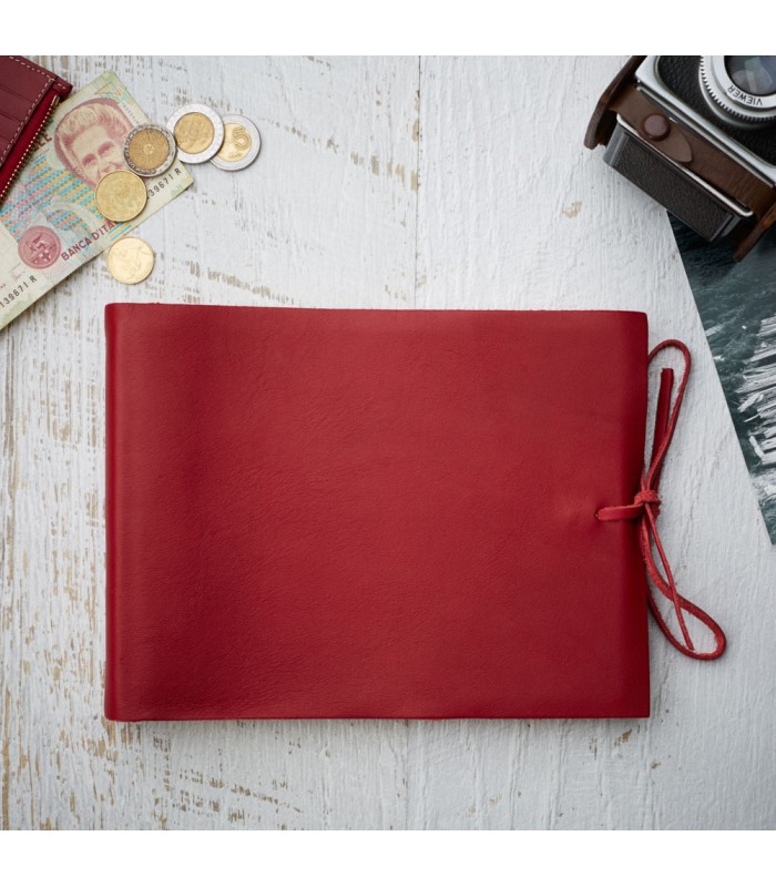 [Various Sizes] Red Soft Leather Album with Tie