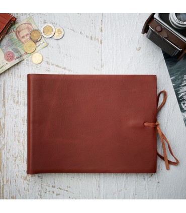 [Various Sizes] Brown Soft Leather Album with Tie