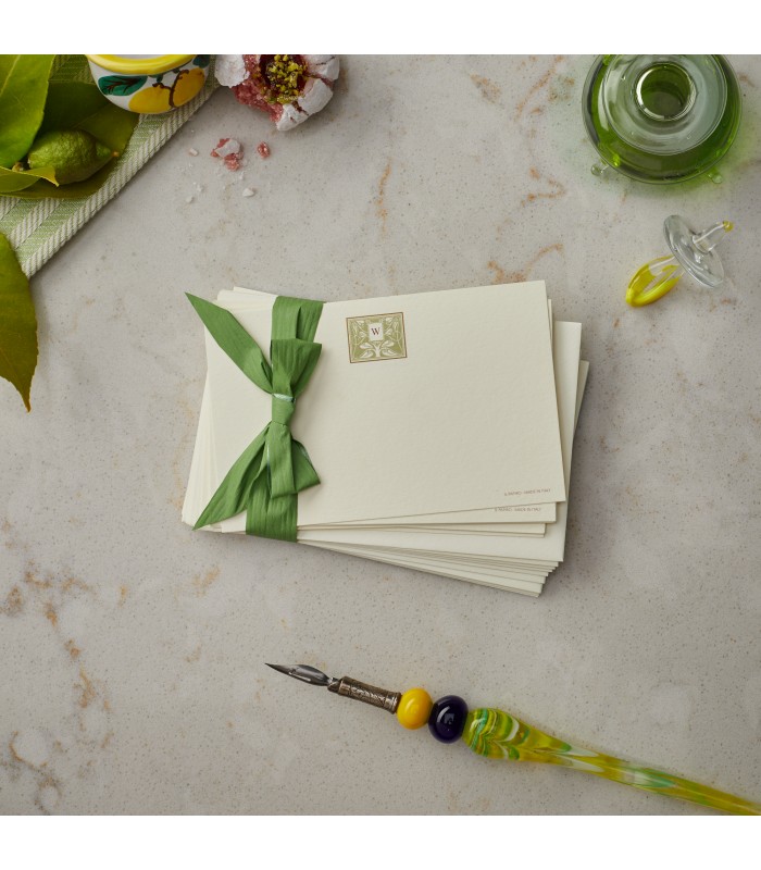 Green Monogrammed Note Card and Envelope