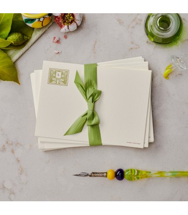 Green Monogrammed Correspondece Card and Envelope